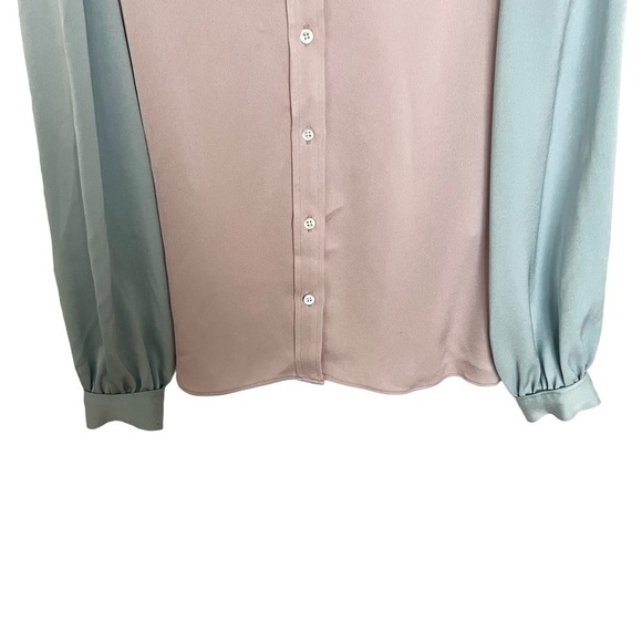AlexaChung Pink Blue Pointed Collar Color Block Pastel Satin Shirt US 8 - Picture 5 of 13